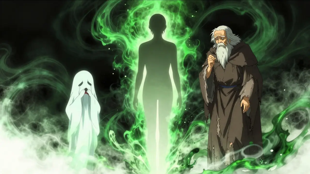 Surreal depiction of child abuse, elder neglect, and public health threats.